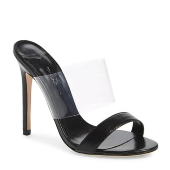Tony Bianco Heels 7 Black Clear Open Toe Stiletto Mules Slip On Leather Pumps - Picture 1 of 12